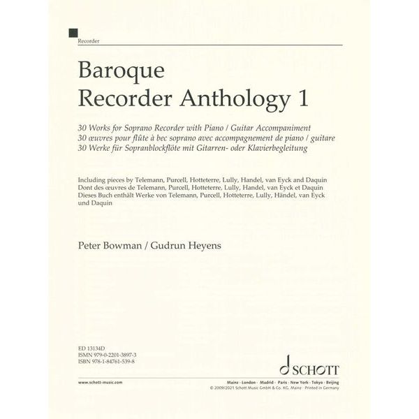Schott Baroque Recorder Anthology 1