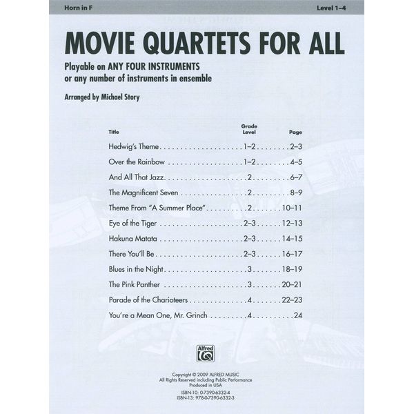 Alfred Music Publishing Movie Quartets for All Horn