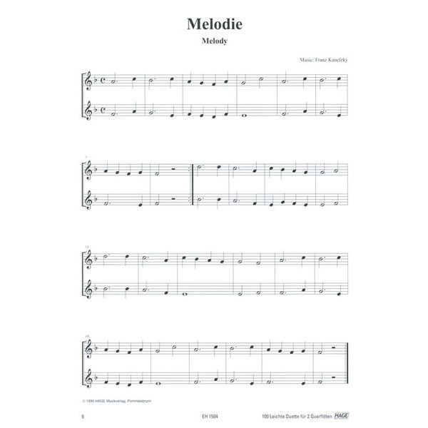 Hage Musikverlag 100 Leichte Duette Querflöte