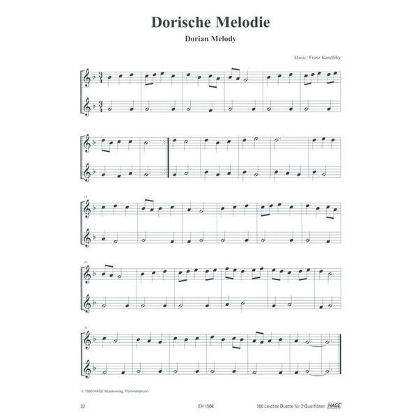 Hage Musikverlag 100 Leichte Duette Querflöte