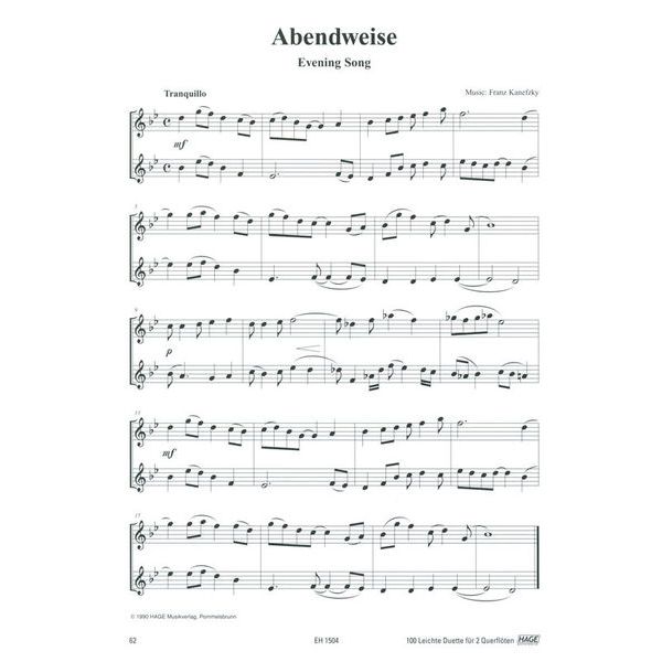 Hage Musikverlag 100 Leichte Duette Querflöte