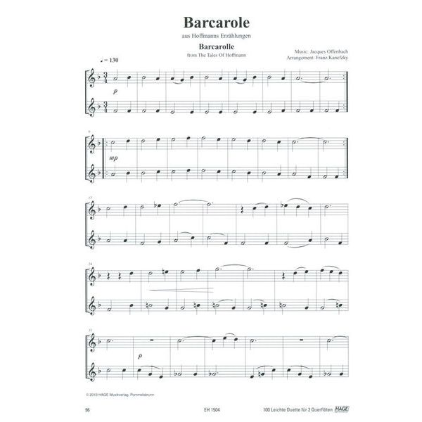 Hage Musikverlag 100 Leichte Duette Querflöte