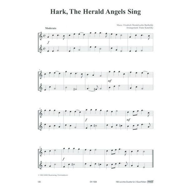 Hage Musikverlag 100 Leichte Duette Querflöte