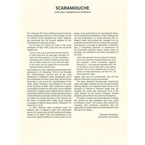 Editions Salabert Milhaud Scaramouche A-Sax