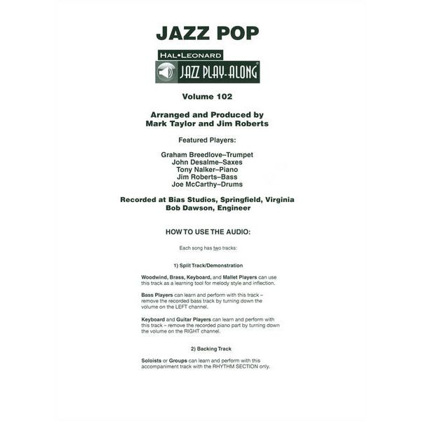 Hal Leonard Jazz Play-Along Jazz Pop