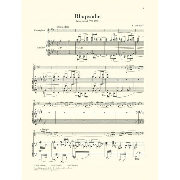 Henle Verlag Debussy Rhapsodie Altsax