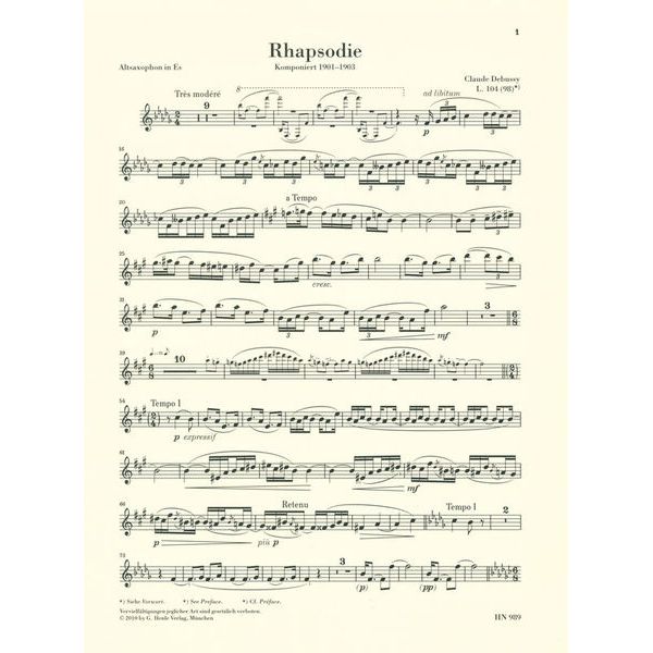 Henle Verlag Debussy Rhapsodie Altsax