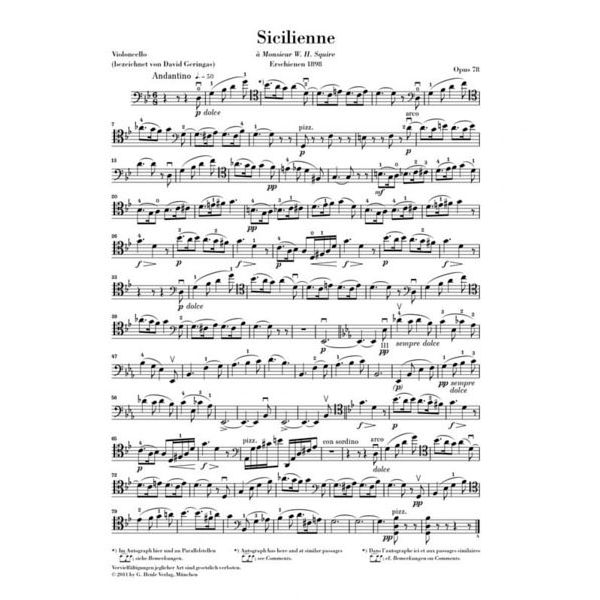Henle Verlag Fauré Sicilienne Opus 78 Cello