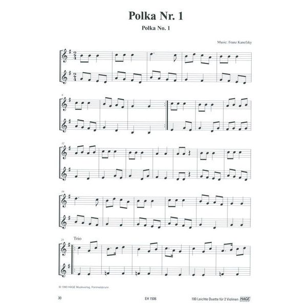 Hage Musikverlag 100 Leichte Duette Violine