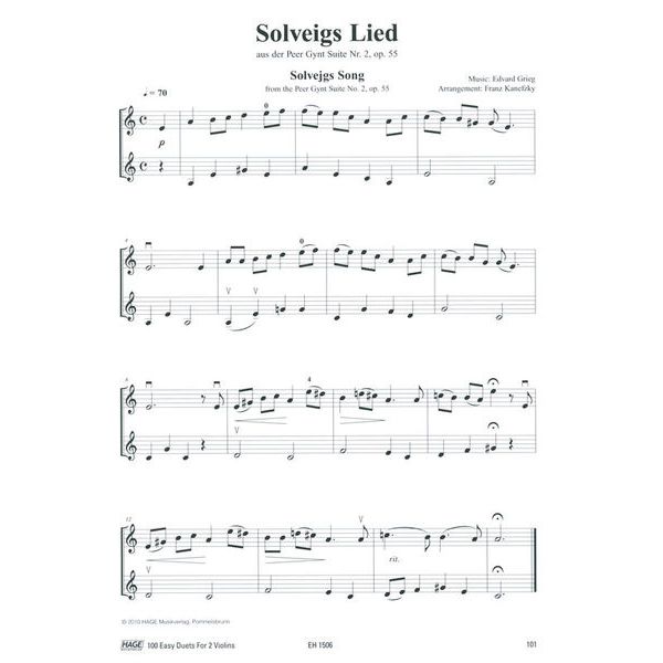 Hage Musikverlag 100 Leichte Duette Violine