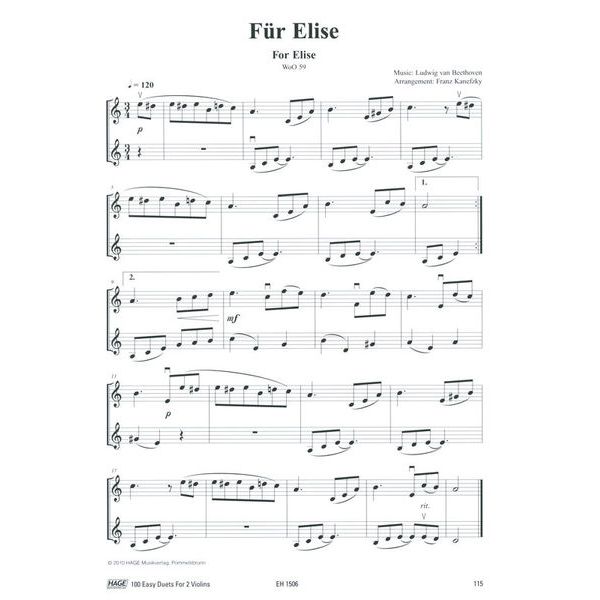 Hage Musikverlag 100 Leichte Duette Violine