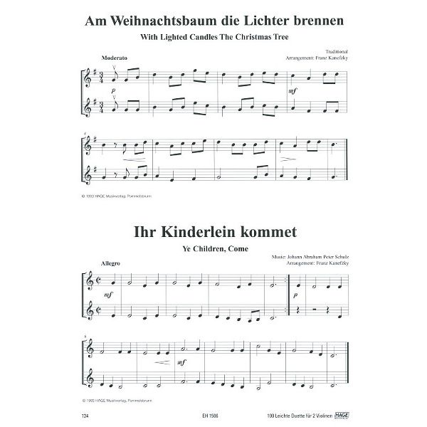 Hage Musikverlag 100 Leichte Duette Violine