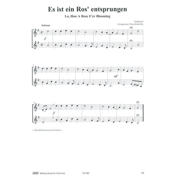 Hage Musikverlag 100 Leichte Duette Klarinette