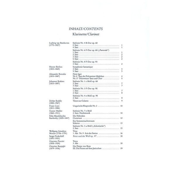 Edition Peters Orchester Probe Klarinette