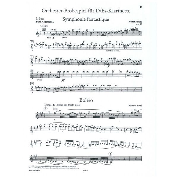 Edition Peters Orchester Probe Klarinette