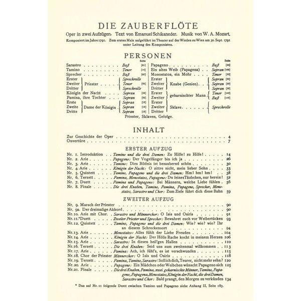 Edition Peters Mozart Zauberflöte KV 620