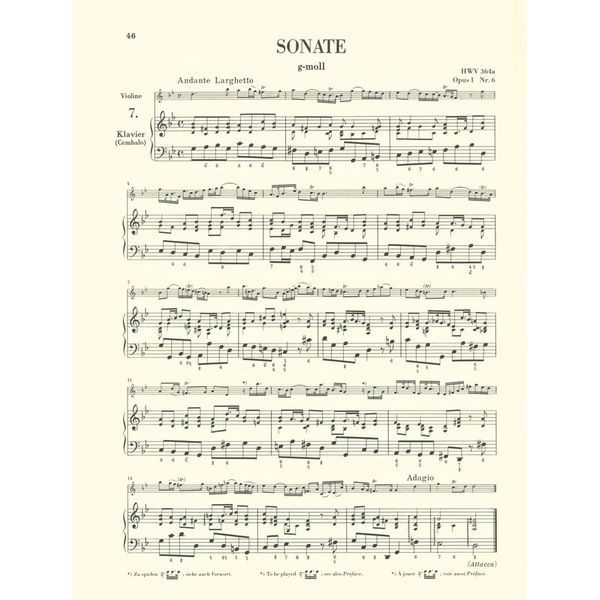 Henle Verlag Händel Sieben Sonaten Violin