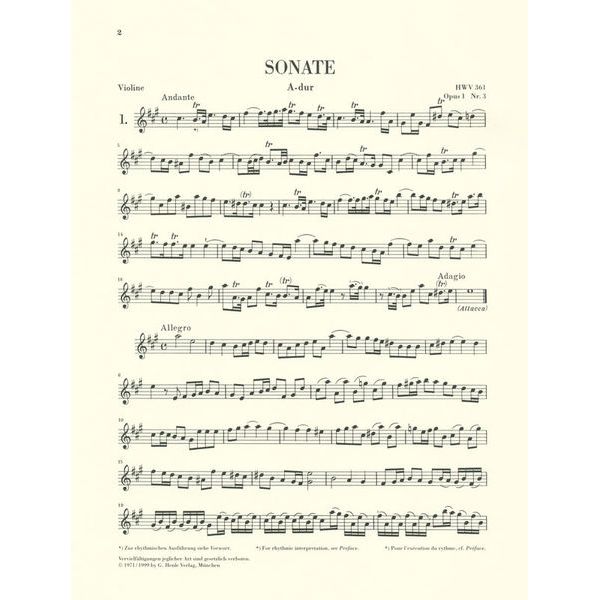 Henle Verlag Händel Sieben Sonaten Violin