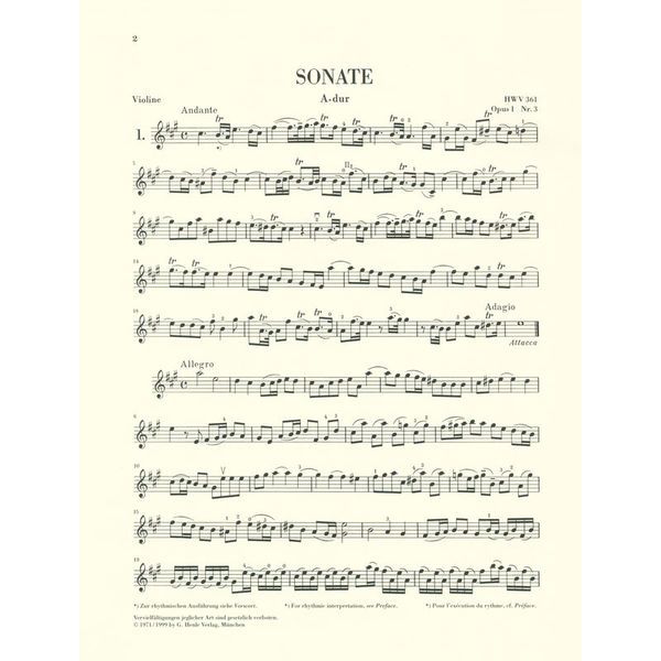 Henle Verlag Händel Sieben Sonaten Violin