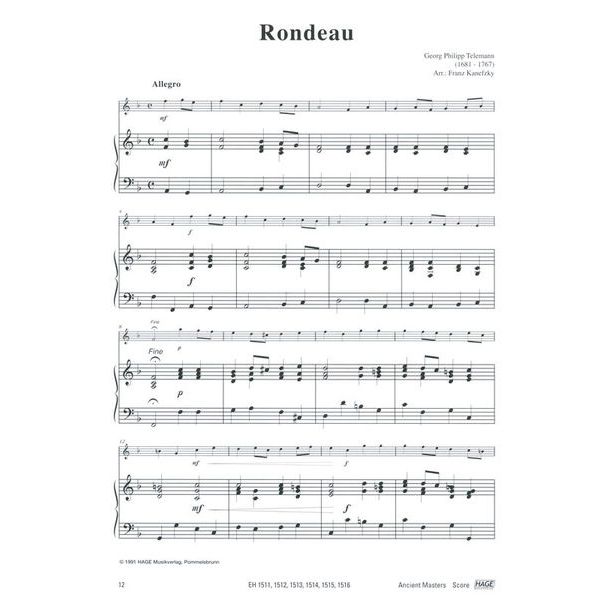 Hage Musikverlag Alte Meister Horn Piano