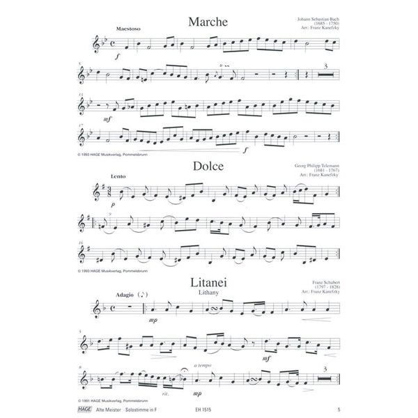 Hage Musikverlag Alte Meister Horn Piano