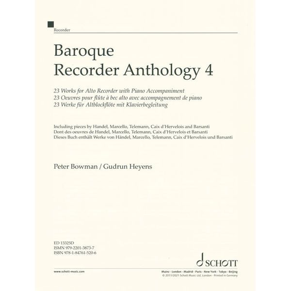 Schott Baroque Recorder Anthology 4