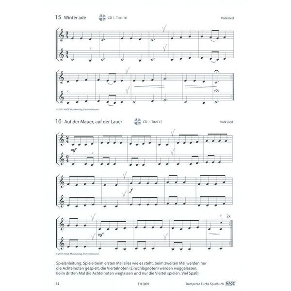 Hage Musikverlag Trompeten Fuchs Spielbuch