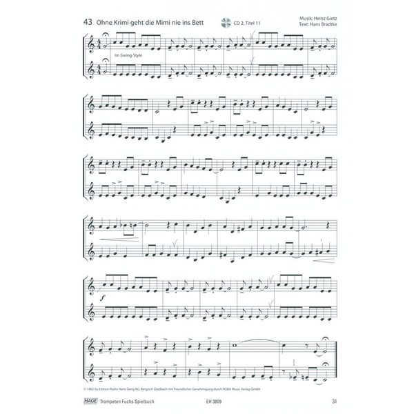 Hage Musikverlag Trompeten Fuchs Spielbuch