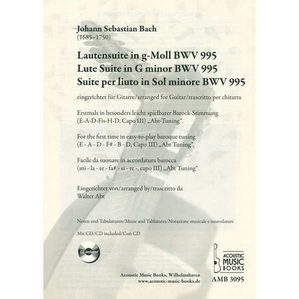 Acoustic Music Books Bach Lautensuite BWV 995