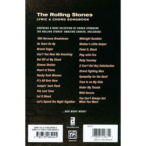 Alfred Music Publishing Rolling Stones Chord Songbook