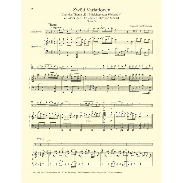 Bärenreiter Beethoven Variationen Cello