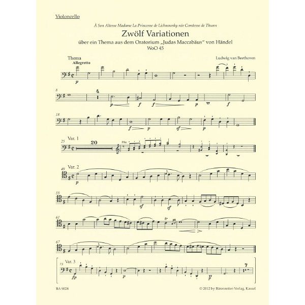 Bärenreiter Beethoven Variationen Cello