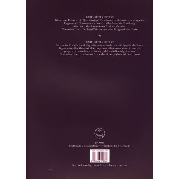 Bärenreiter Beethoven Variationen Cello