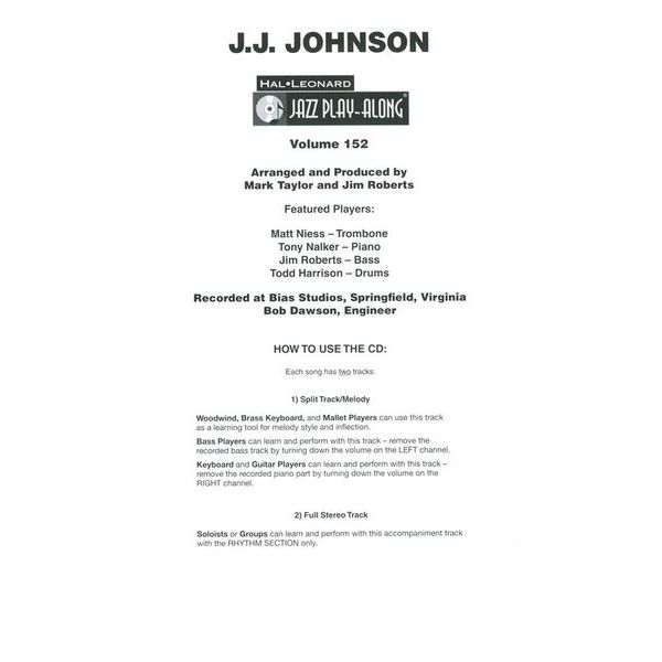 Hal Leonard Jazz Play-Along J.J.Johnson