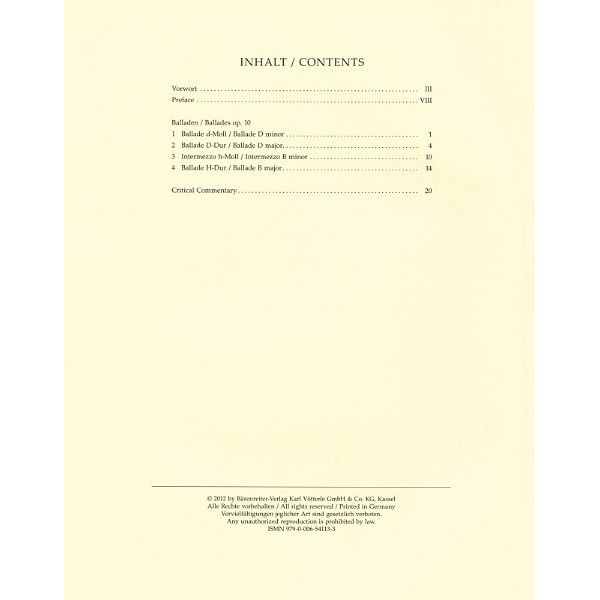 Bärenreiter Brahms Balladen op.10