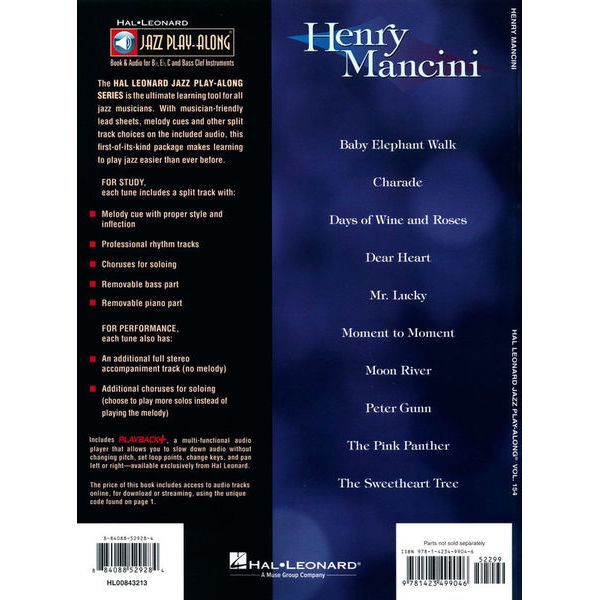 Hal Leonard Jazz Play-Along Henry Mancini