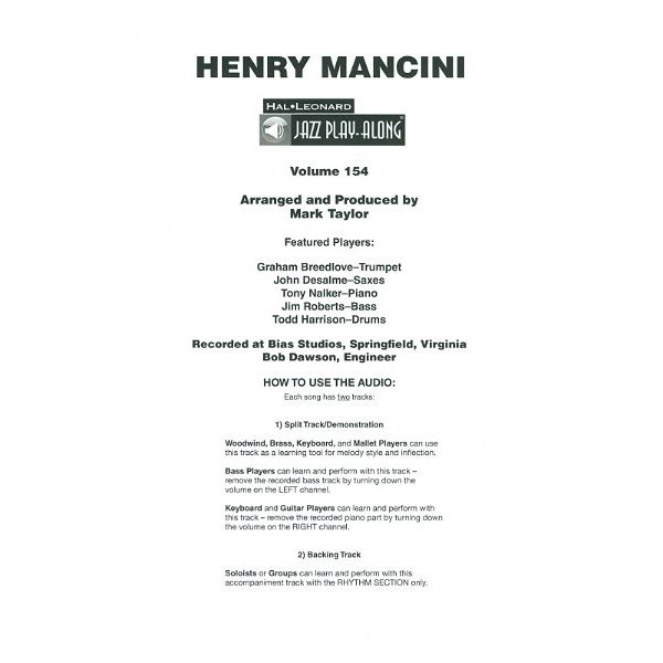 Hal Leonard Jazz Play-Along Henry Mancini