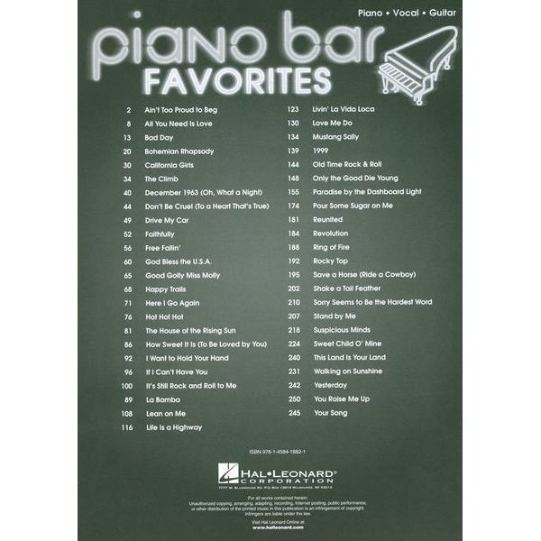 Hal Leonard Piano Bar Favourites