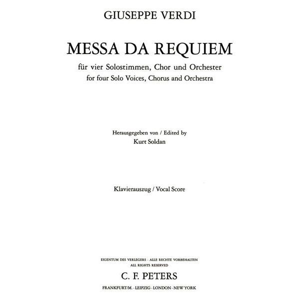 Giuseppe Verdi, Requiem, Vocal Score, Edition Peters 4251, text in Latin