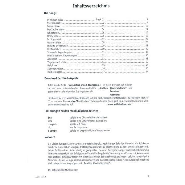 Artist Ahead Musikverlag Amélies Klavierbüchlein