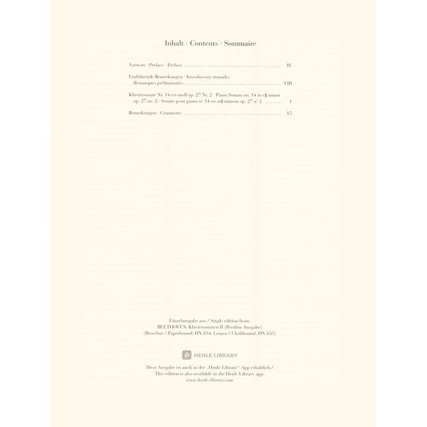 Henle Verlag Beethoven Mondscheinsonate