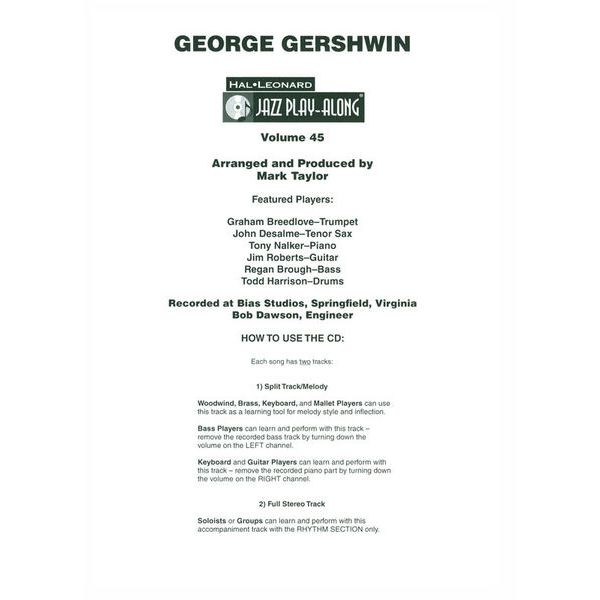 Hal Leonard Jazz Play-Along Gershwin