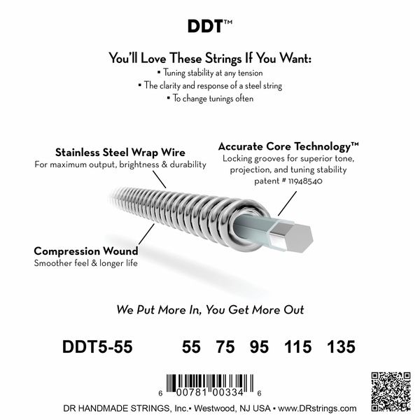 DR Strings Drop-Down Tuning DDT5-55