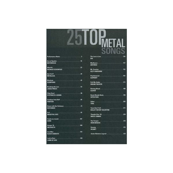Hal Leonard Tab+25 Top Metal Songs