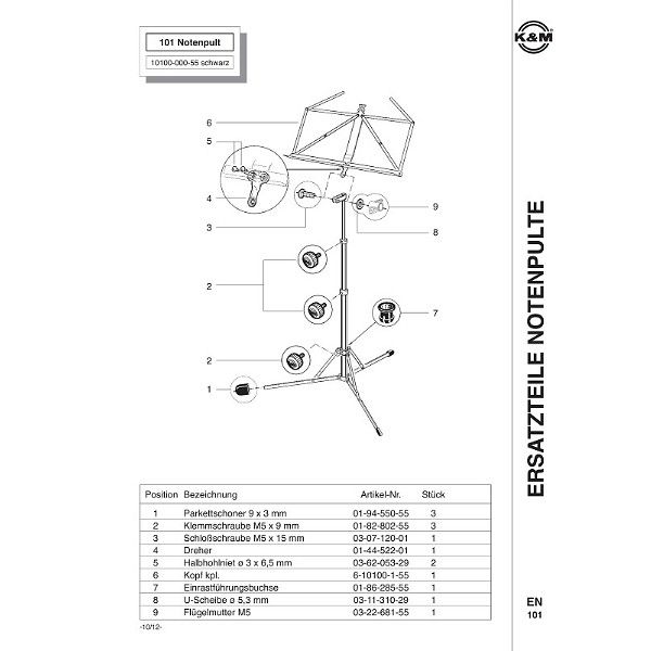 K&M 101 Music Stand Nickel Colored