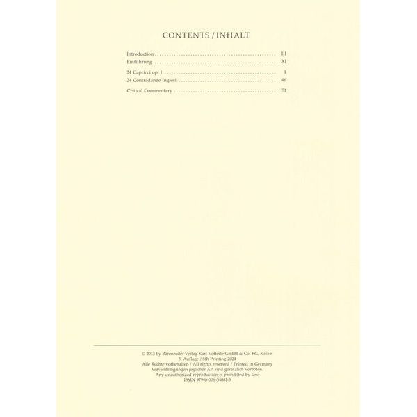 Bärenreiter Paganini 24 Capricci Violin