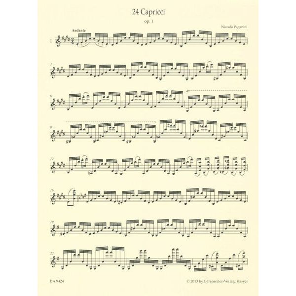 Bärenreiter Paganini 24 Capricci Violin