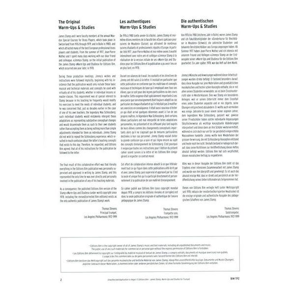 Editions Bim Warm-Ups And Studies Trumpet