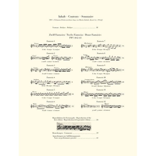 Henle Verlag Telemann Zwölf Fantasien Flöte