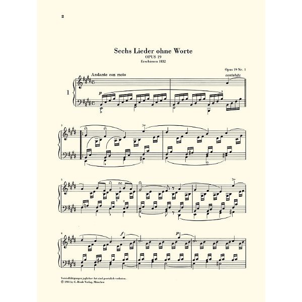 Henle Verlag Mendelssohn Lieder ohne Worte